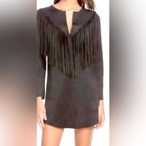 Raga revolve brand bohemian black fringe long sleeve mini dress size small